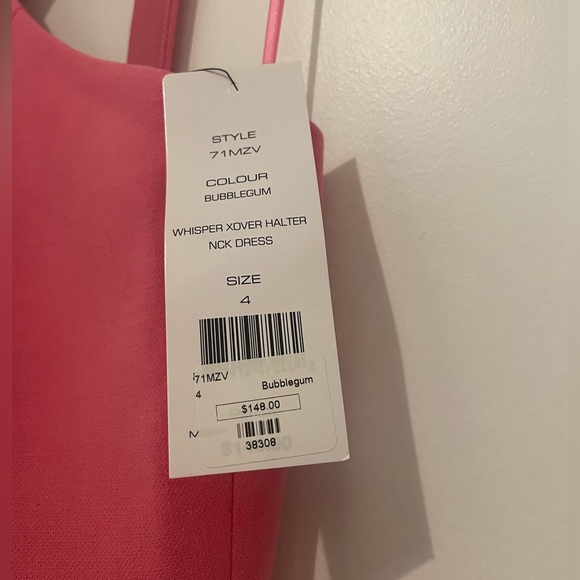 French Connection Whisper Crossover Halter Neck Dress in Bubblegum - Picture 7 of 7